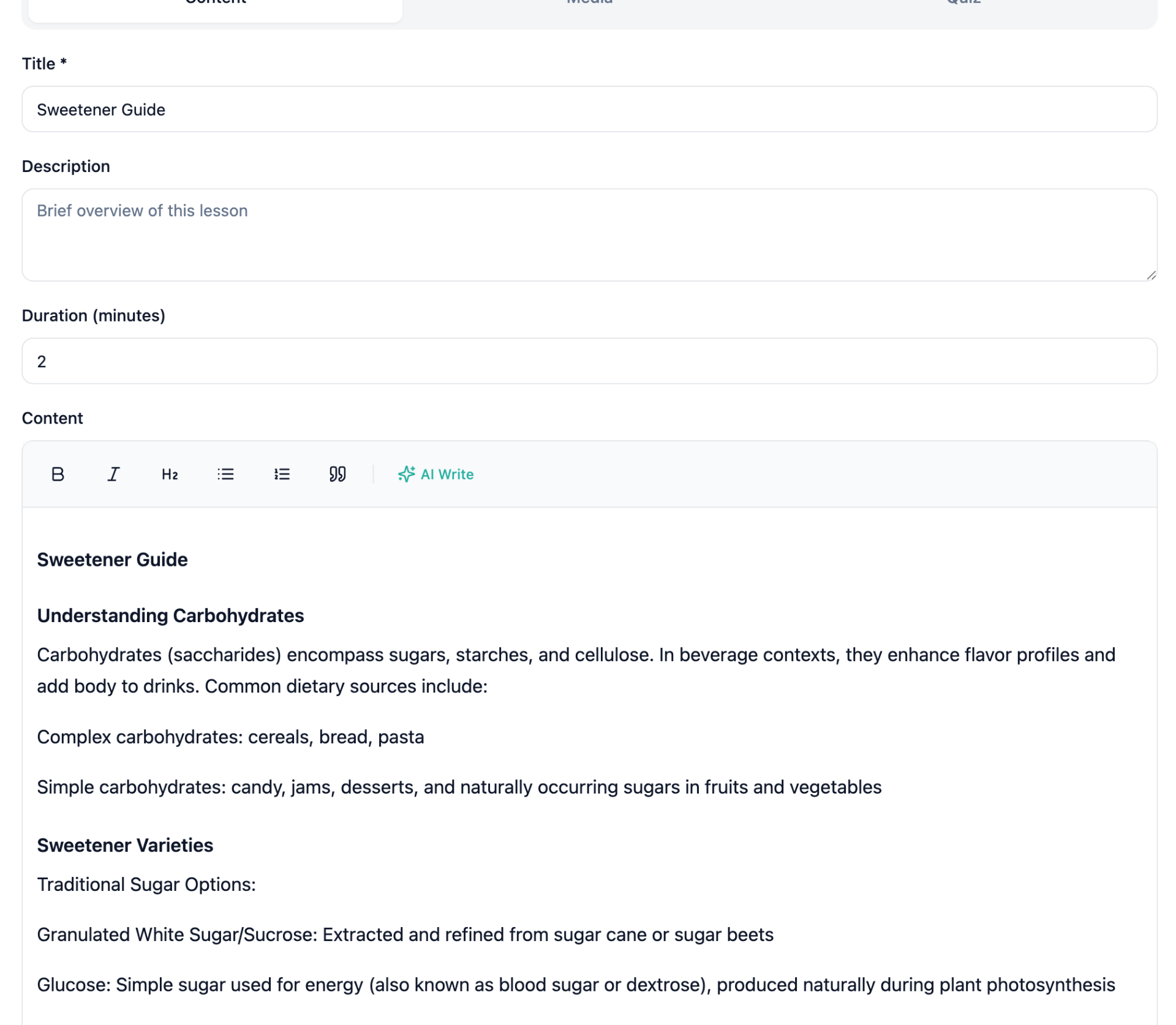 Course Builder interface